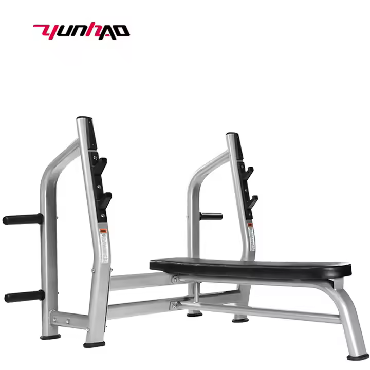 Flat bench press station for powerful barbell chest workouts
